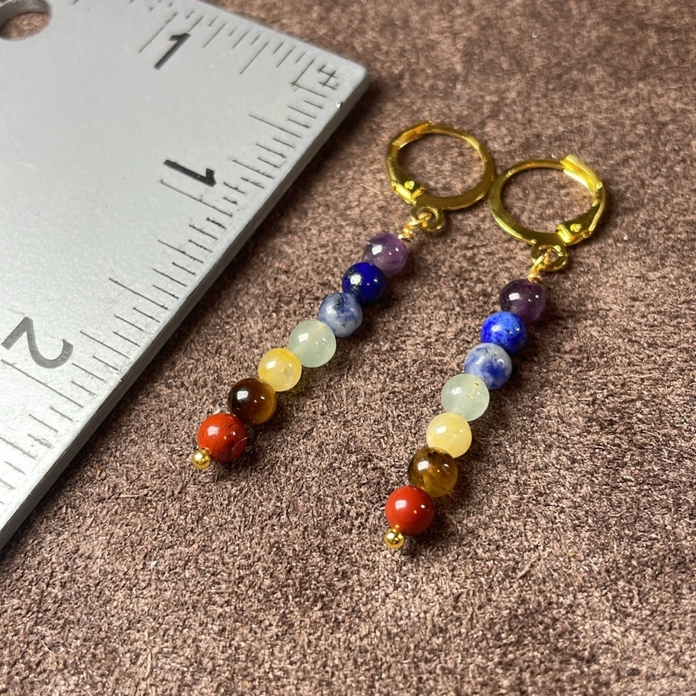 Chakra Crystals Gemstone Dangling Earrings Artisan Designed - Picture 16 of 16